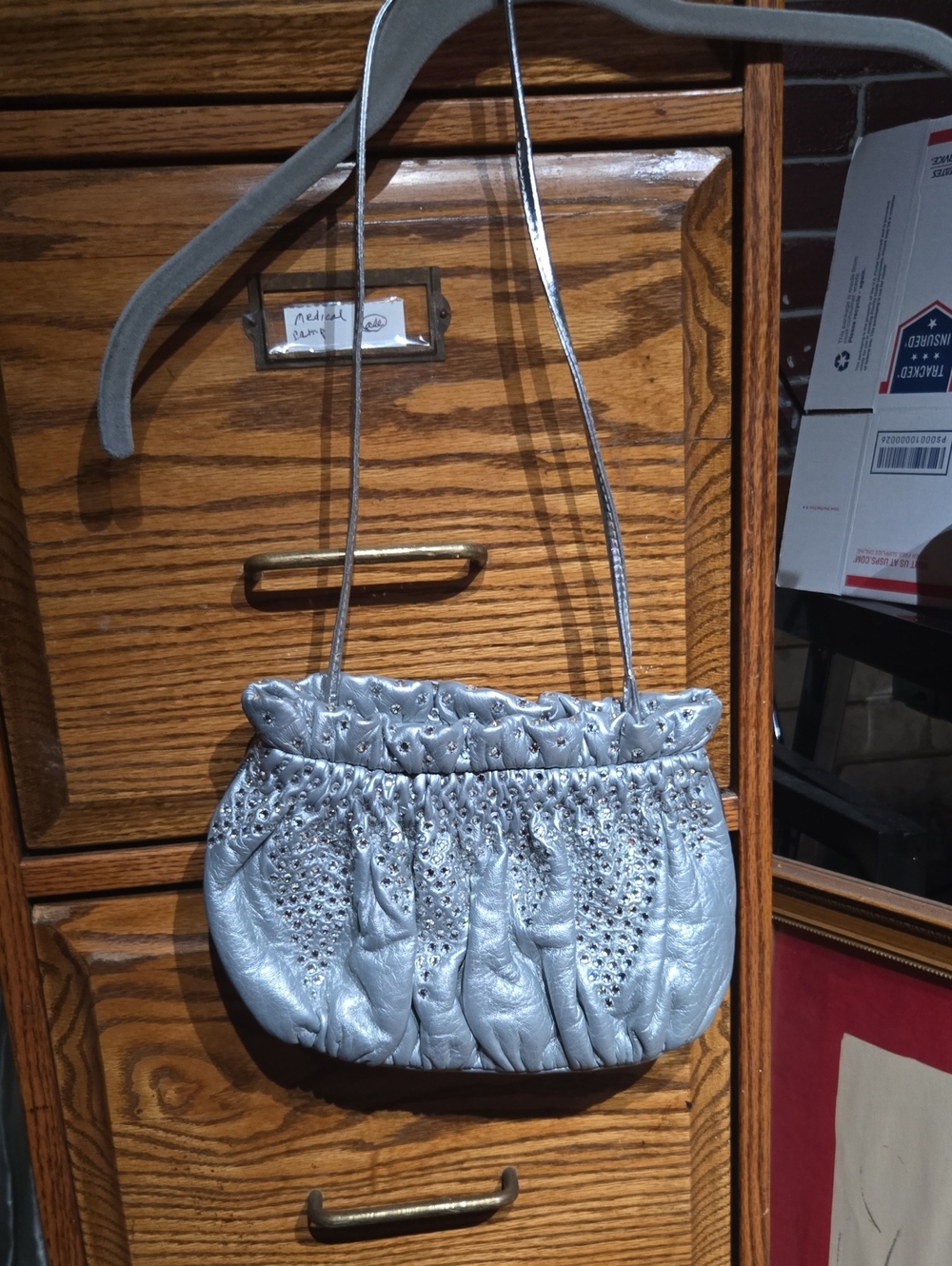 Rita Diana for Mylinka ~Silver Ruched Shoulder Bag with Stud Detail